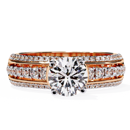 Triad Radiance – Lab Diamond Triple Row Ring with Solitaire Center in 14K Gold