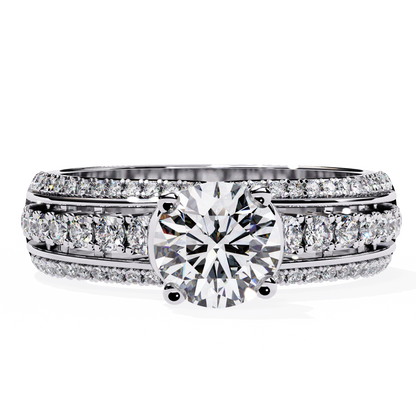 Triad Radiance – Lab Diamond Triple Row Ring with Solitaire Center in 14K Gold
