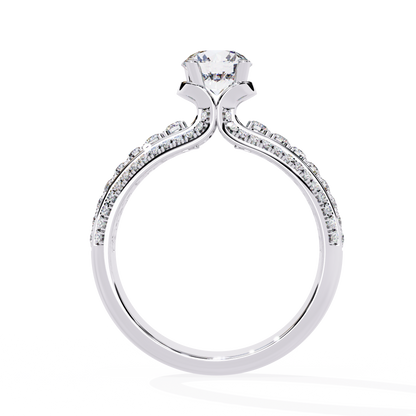 Triad Radiance – Lab Diamond Triple Row Ring with Solitaire Center in 14K Gold