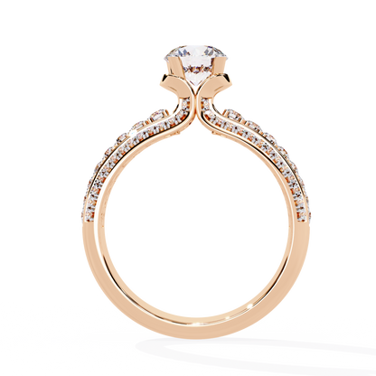 Triad Radiance – Lab Diamond Triple Row Ring with Solitaire Center in 14K Gold