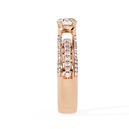 Triad Radiance – Lab Diamond Triple Row Ring with Solitaire Center in 14K Gold