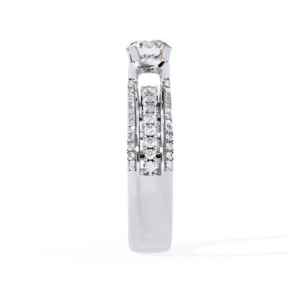 Triad Radiance – Lab Diamond Triple Row Ring with Solitaire Center in 14K Gold