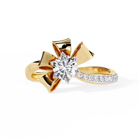 Golden Ribbon – Diamond Bow Ring in 14K Gold