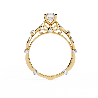 Heirloom Crest – Diamond Vintage Ring with Marquise Accents in 14K Gold