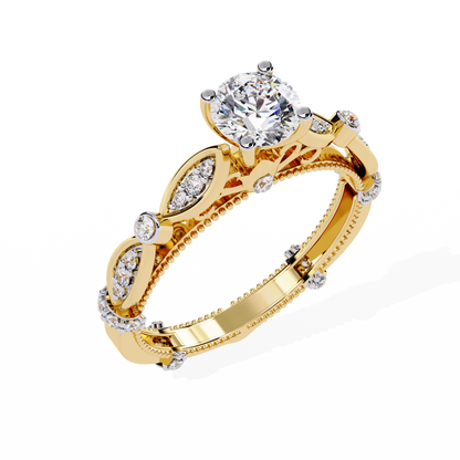 Heirloom Crest – Diamond Vintage Ring with Marquise Accents in 14K Gold