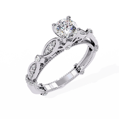 Heirloom Crest – Diamond Vintage Ring with Marquise Accents in 14K Gold