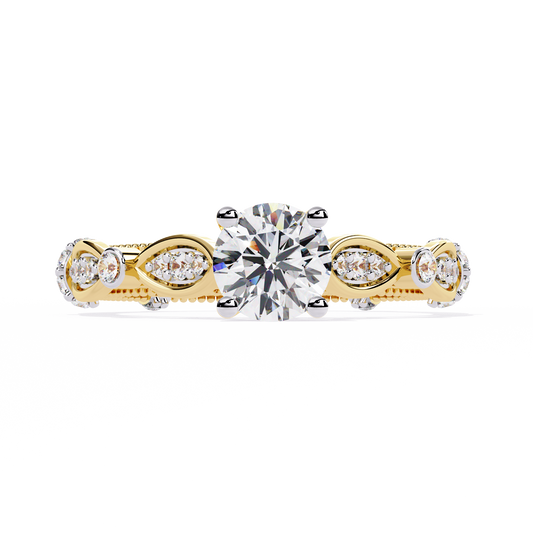 Heirloom Crest – Diamond Vintage Ring with Marquise Accents in 14K Gold