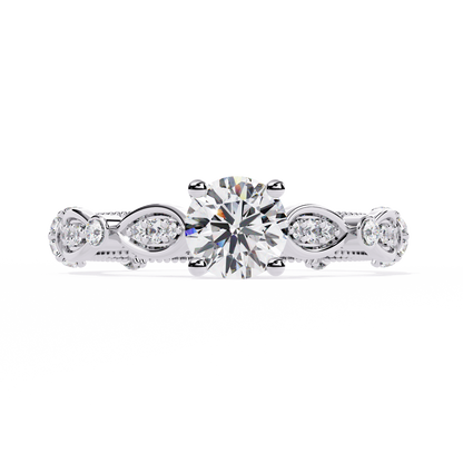 Heirloom Crest – Diamond Vintage Ring with Marquise Accents in 14K Gold