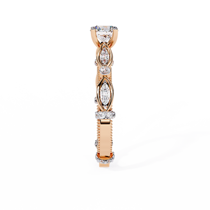 Heirloom Crest – Diamond Vintage Ring with Marquise Accents in 14K Gold