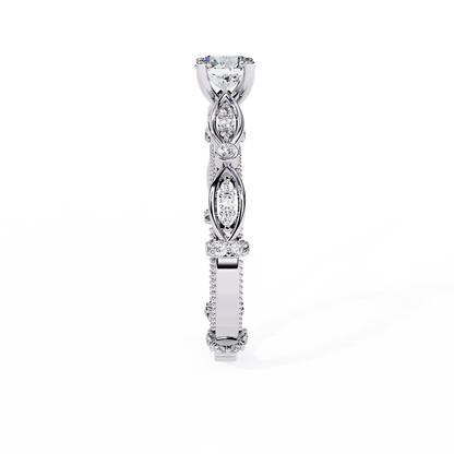 Heirloom Crest – Diamond Vintage Ring with Marquise Accents in 14K Gold