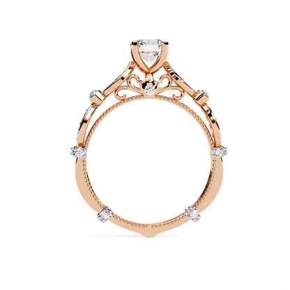 Heirloom Crest – Diamond Vintage Ring with Marquise Accents in 14K Gold