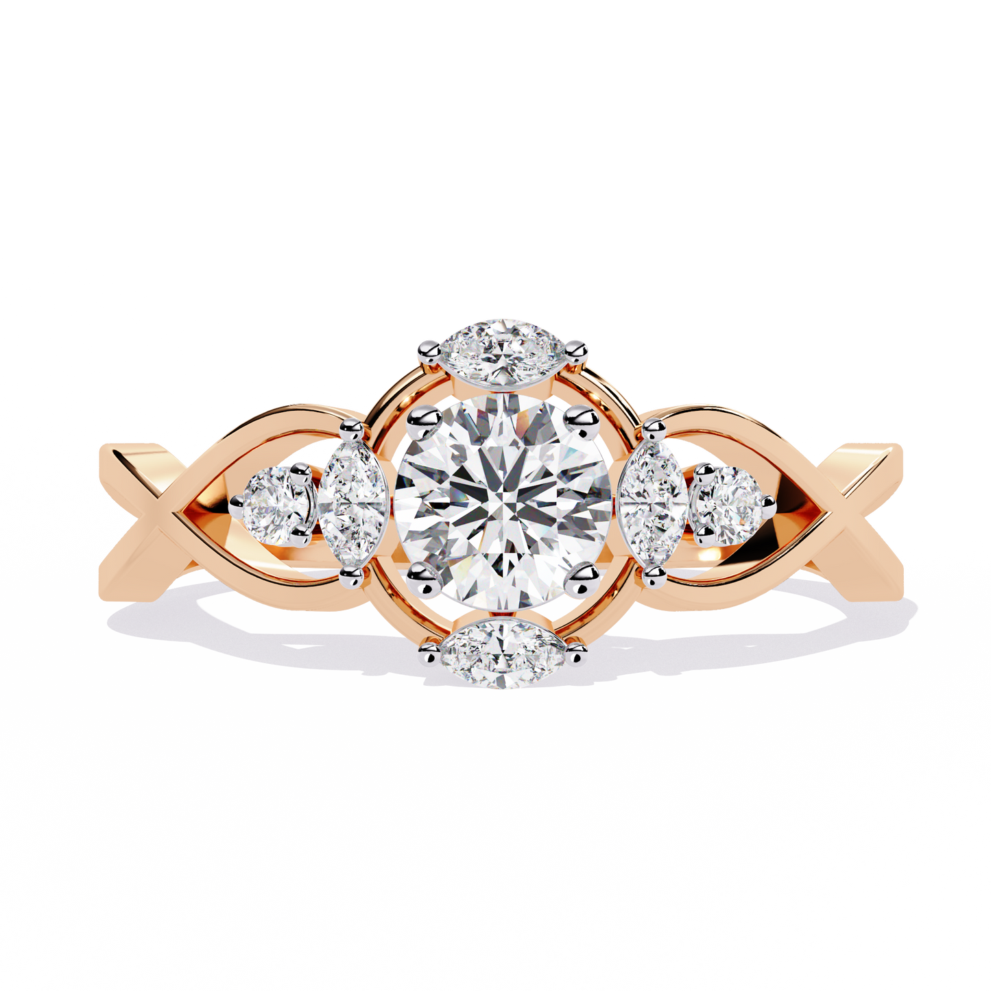 Intertwined Grace – Diamond Marquise & Round Ring in 14K Gold
