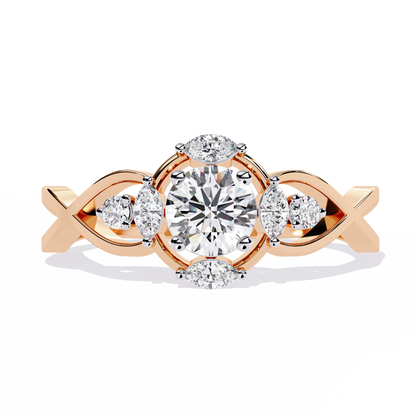Intertwined Grace – Diamond Marquise & Round Ring in 14K Gold