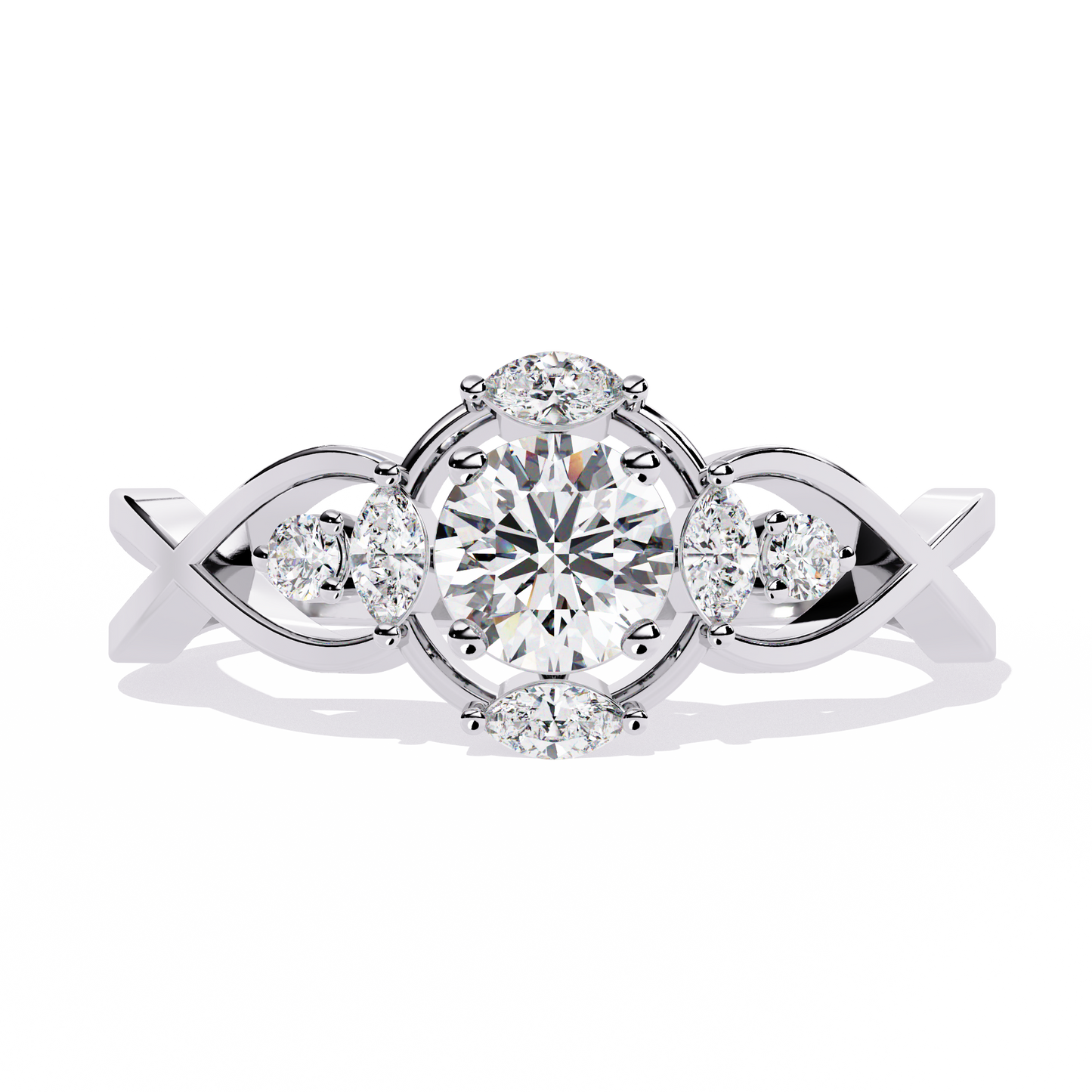Intertwined Grace – Diamond Marquise & Round Ring in 14K Gold