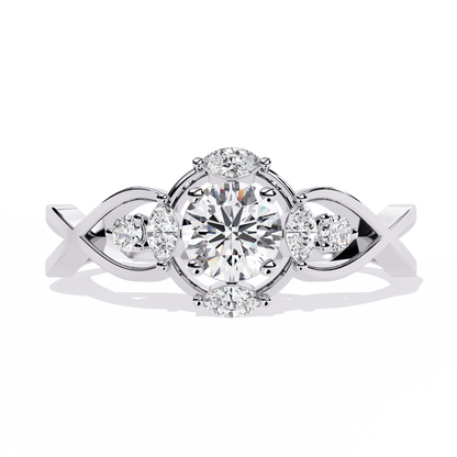 Intertwined Grace – Diamond Marquise & Round Ring in 14K Gold