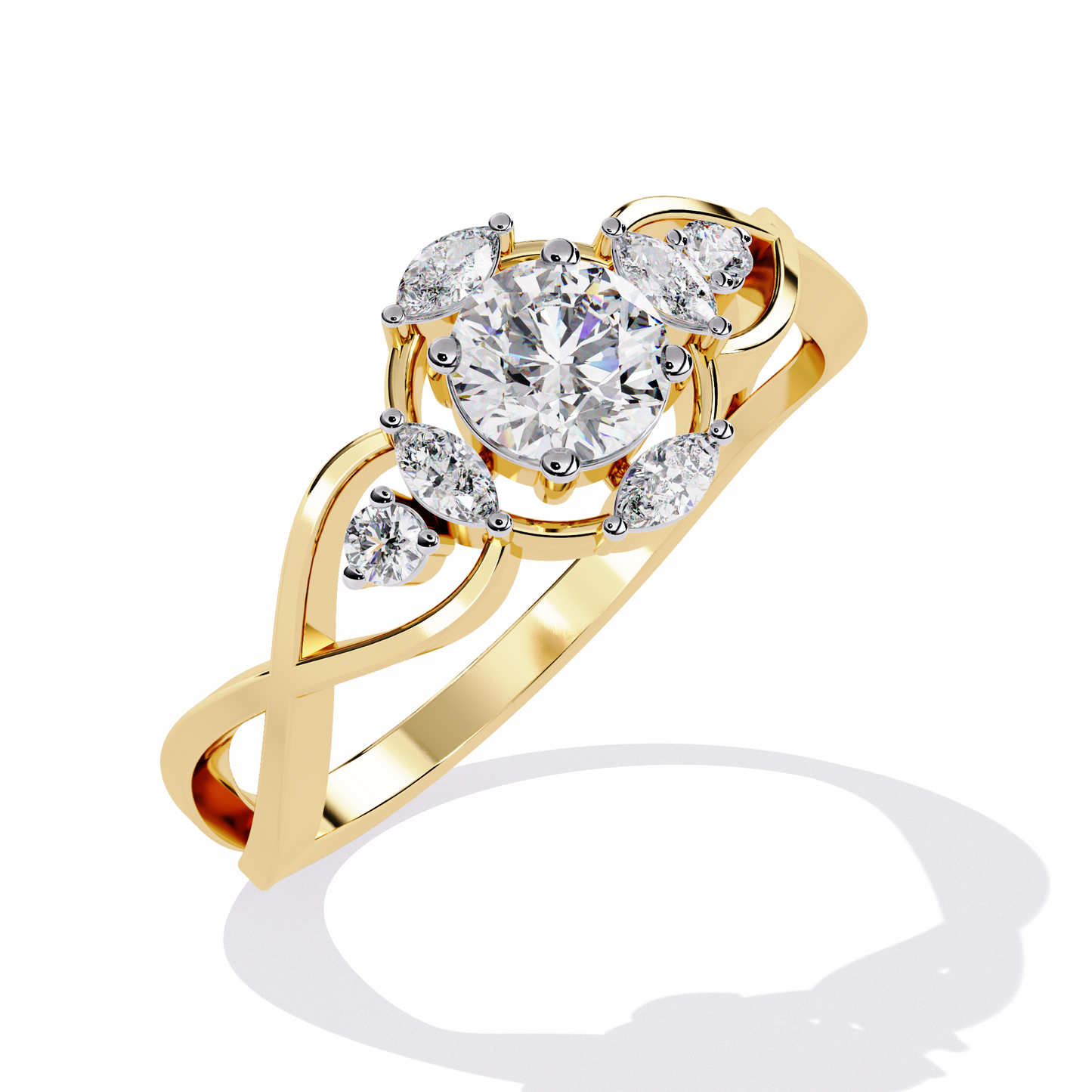 Intertwined Grace – Diamond Marquise & Round Ring in 14K Gold