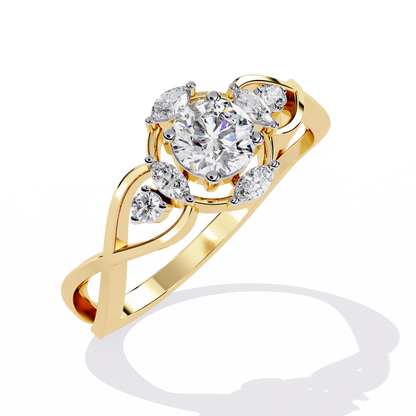 Intertwined Grace – Diamond Marquise & Round Ring in 14K Gold