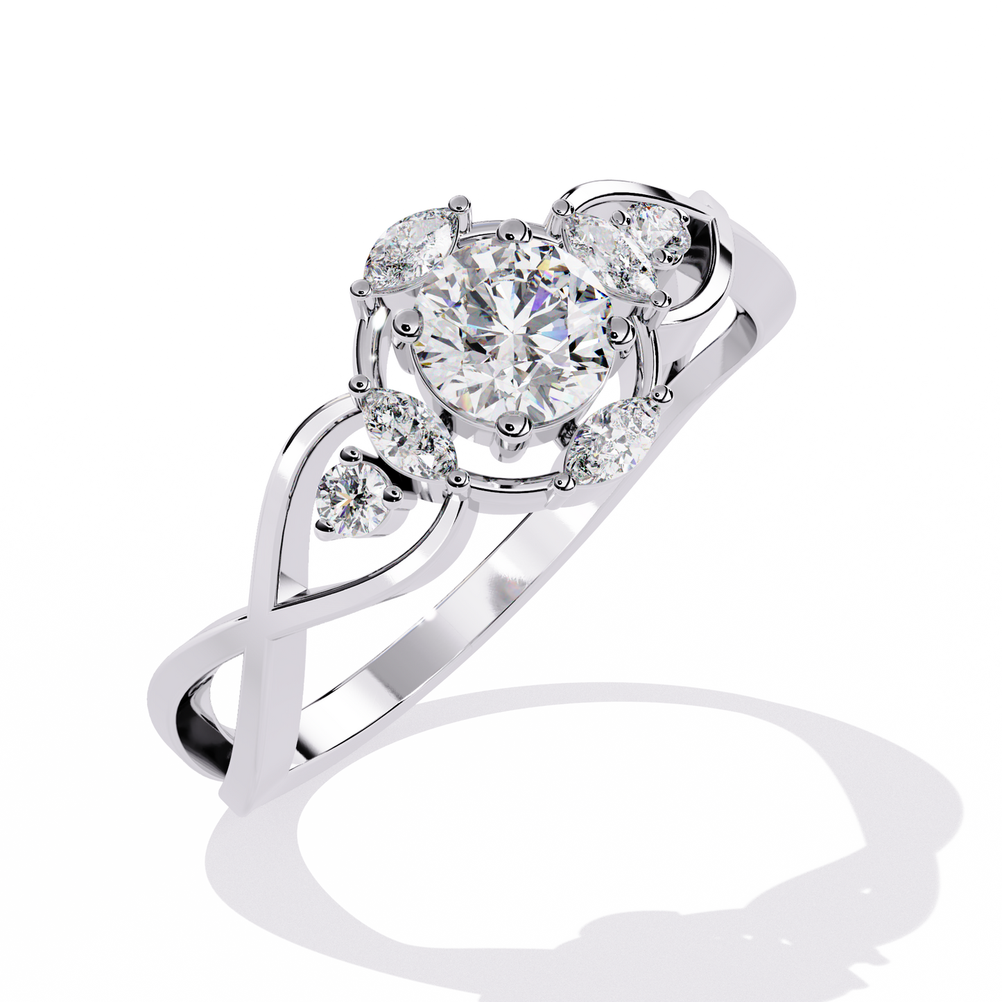Intertwined Grace – Diamond Marquise & Round Ring in 14K Gold