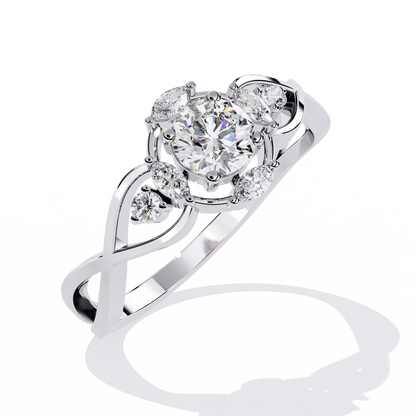Intertwined Grace – Diamond Marquise & Round Ring in 14K Gold