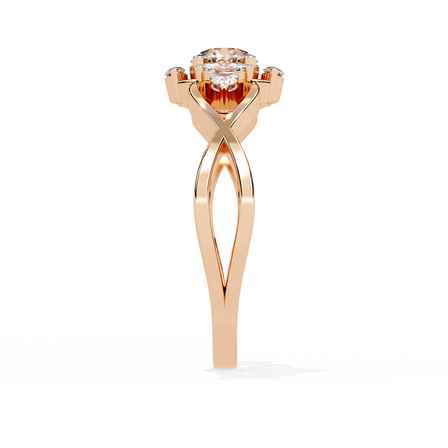 Intertwined Grace – Diamond Marquise & Round Ring in 14K Gold