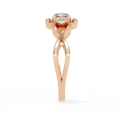 Intertwined Grace – Diamond Marquise & Round Ring in 14K Gold
