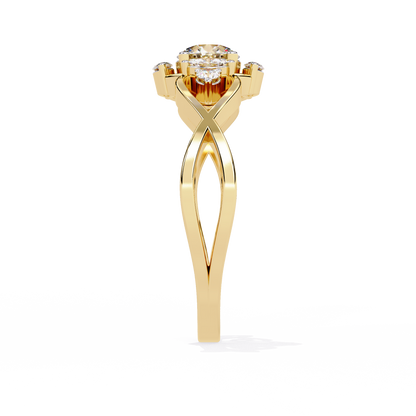 Intertwined Grace – Diamond Marquise & Round Ring in 14K Gold