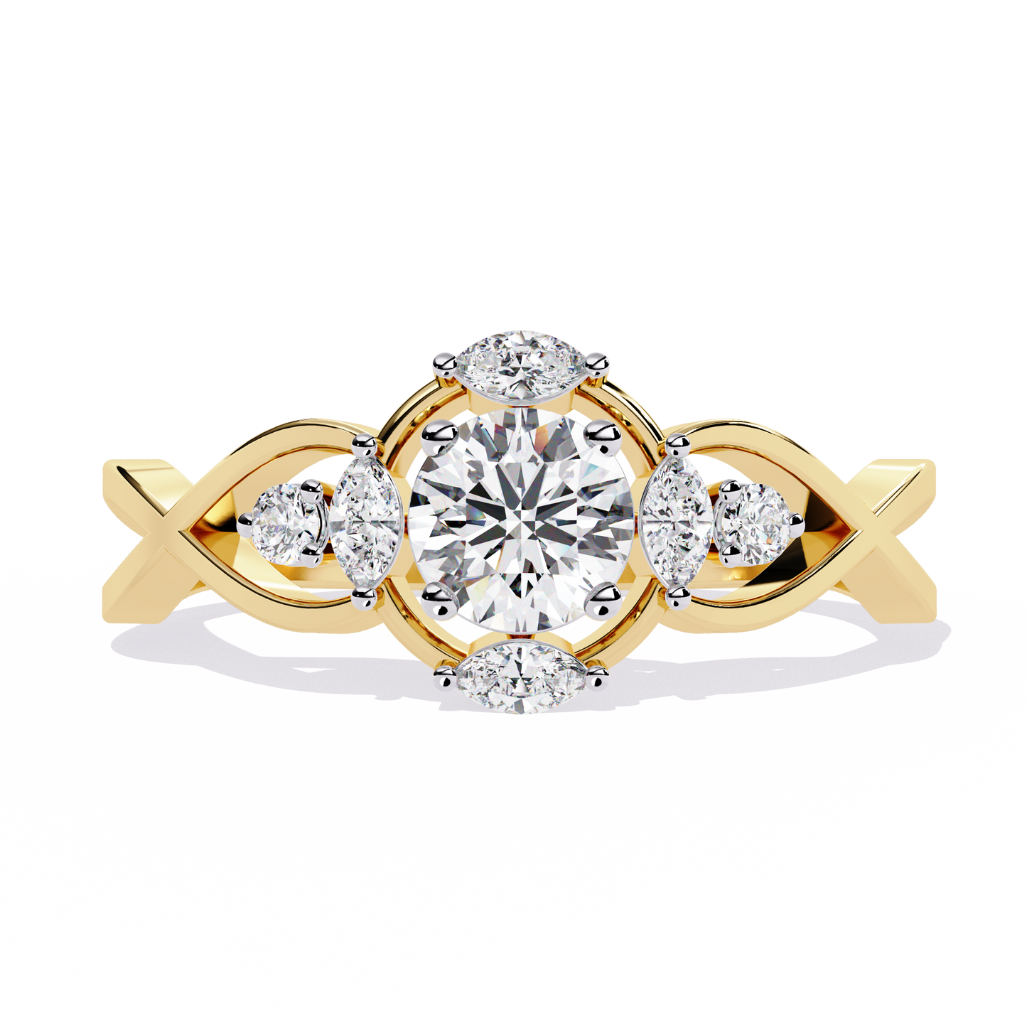 Intertwined Grace – Diamond Marquise & Round Ring in 14K Gold