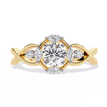 Intertwined Grace – Diamond Marquise & Round Ring in 14K Gold