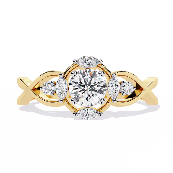 Intertwined Grace – Diamond Marquise & Round Ring in 14K Gold