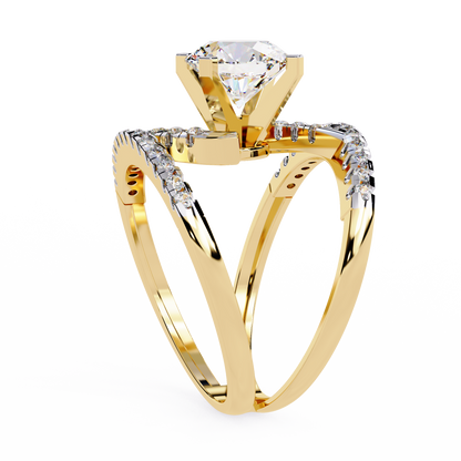 Celestial Wrap – Diamond Orbit Shank Ring with Solitaire in 14K Gold