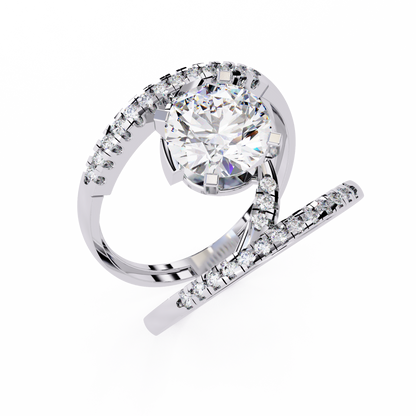Celestial Wrap – Diamond Orbit Shank Ring with Solitaire in 14K Gold