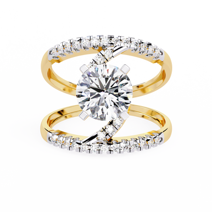 Celestial Wrap – Diamond Orbit Shank Ring with Solitaire in 14K Gold