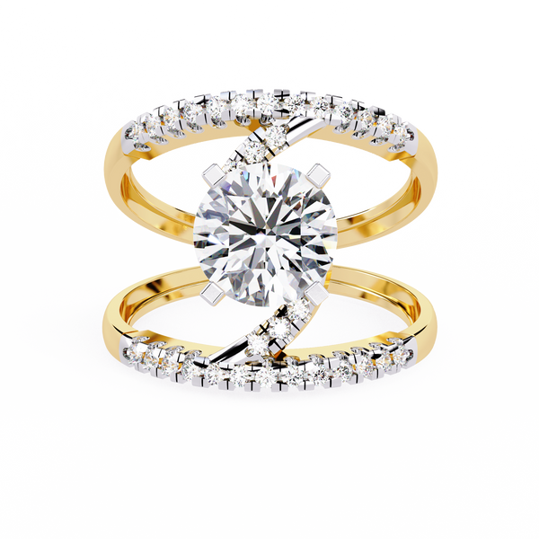 Celestial Wrap – Diamond Orbit Shank Ring with Solitaire in 14K Gold