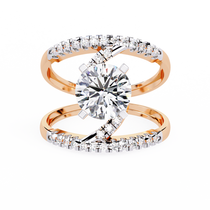 Celestial Wrap – Diamond Orbit Shank Ring with Solitaire in 14K Gold