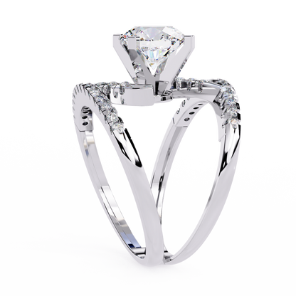 Celestial Wrap – Diamond Orbit Shank Ring with Solitaire in 14K Gold