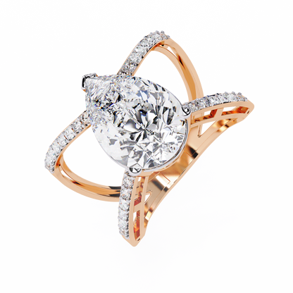 Infinite Grace – Lab Diamond Pear Ring with Split Criss-Cross Shank in 14K Gold