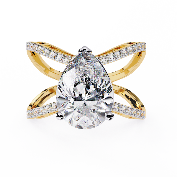 Infinite Grace – Diamond Pear Ring with Split Criss-Cross Shank in 14K Gold