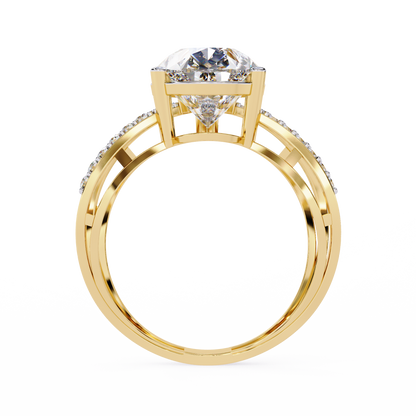 Infinite Grace – Lab Diamond Pear Ring with Split Criss-Cross Shank in 14K Gold