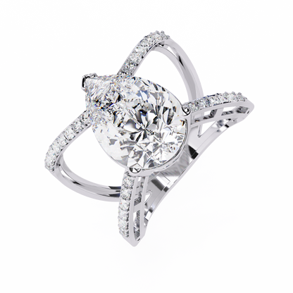 Infinite Grace – Lab Diamond Pear Ring with Split Criss-Cross Shank in 14K Gold