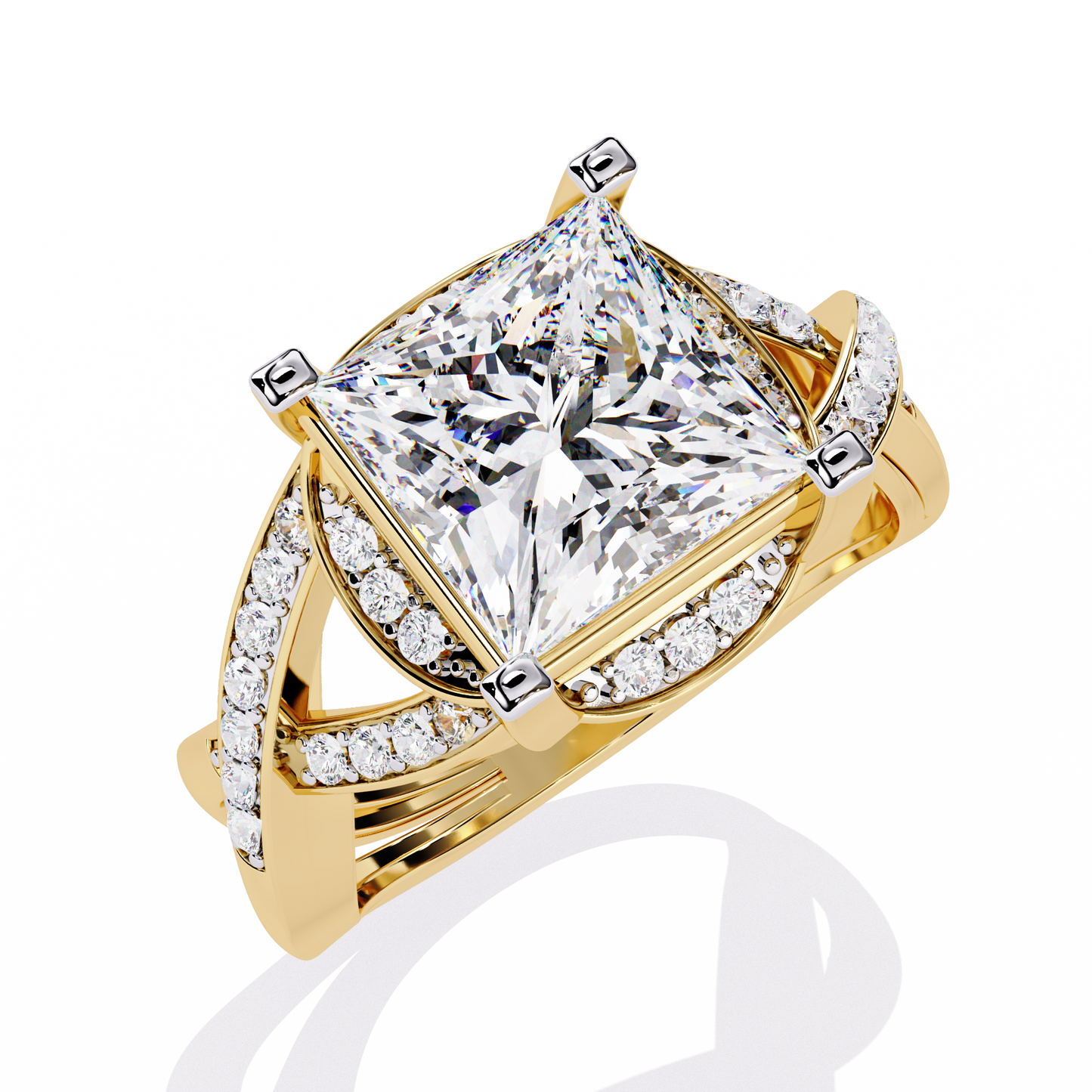 Regal Cross – Diamond Princess Cut Ring with Twisted Shank in 14K Gold