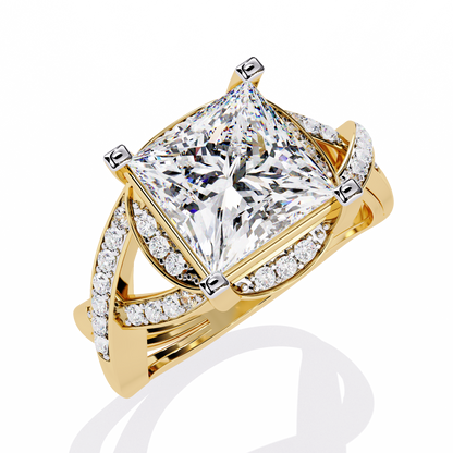 Regal Cross – Diamond Princess Cut Ring with Twisted Shank in 14K Gold