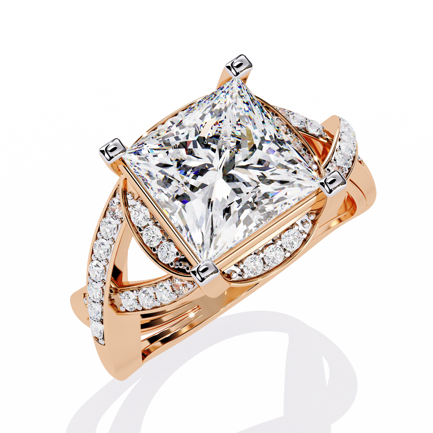 Regal Cross – Diamond Princess Cut Ring with Twisted Shank in 14K Gold