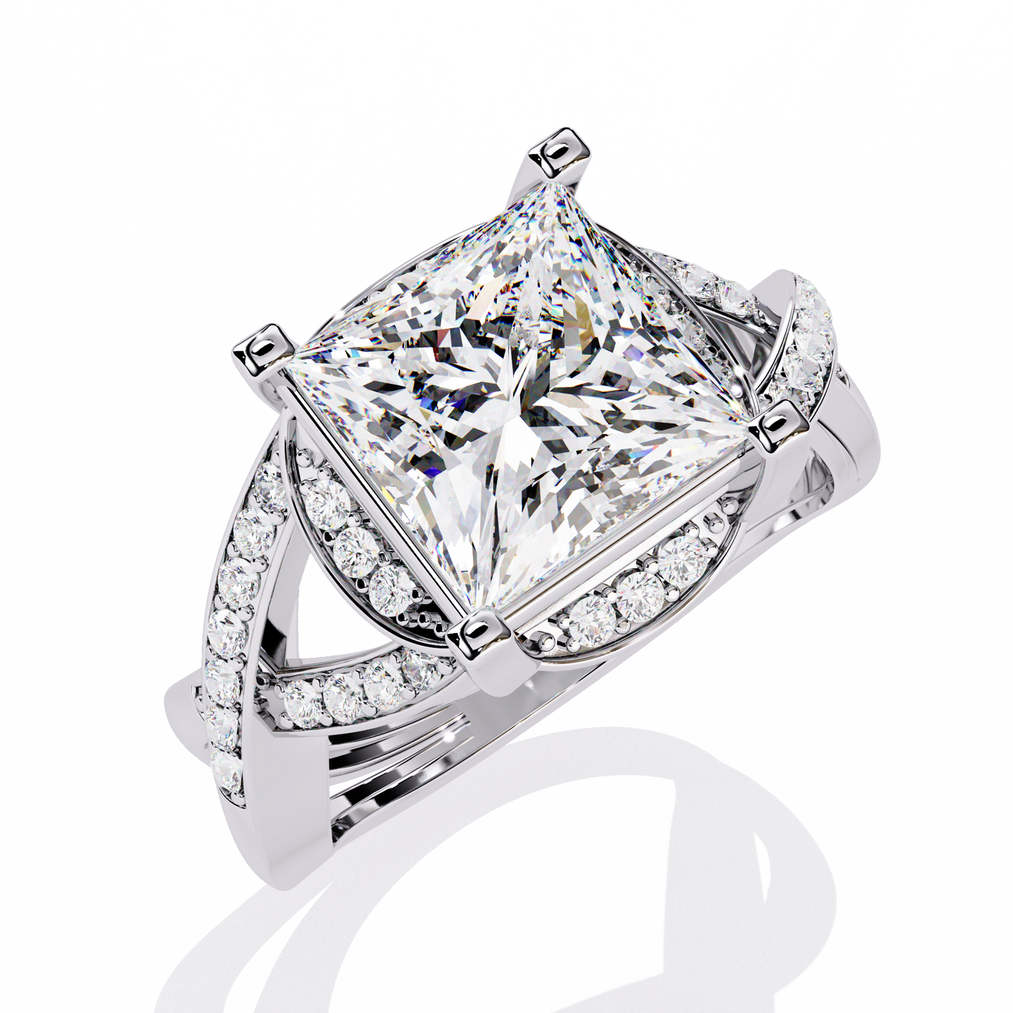 Regal Cross – Diamond Princess Cut Ring with Twisted Shank in 14K Gold