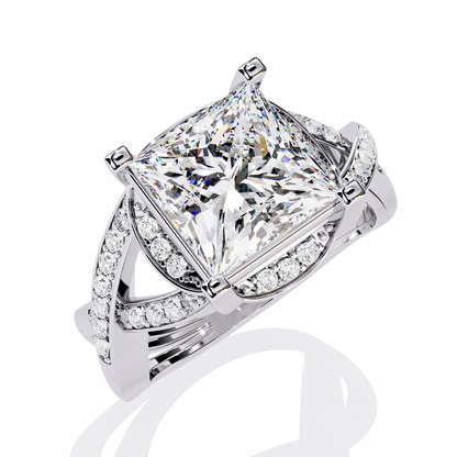 Regal Cross – Diamond Princess Cut Ring with Twisted Shank in 14K Gold