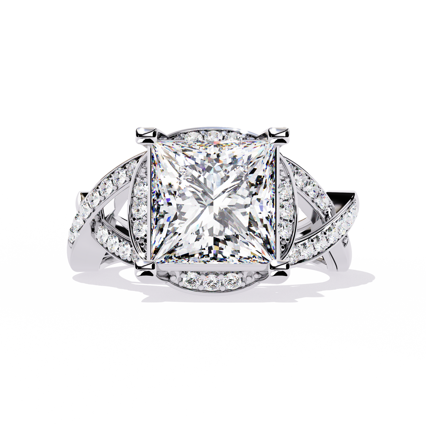 Regal Cross – Diamond Princess Cut Ring with Twisted Shank in 14K Gold