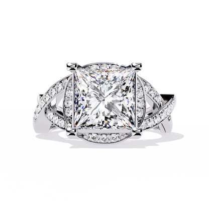 Regal Cross – Diamond Princess Cut Ring with Twisted Shank in 14K Gold