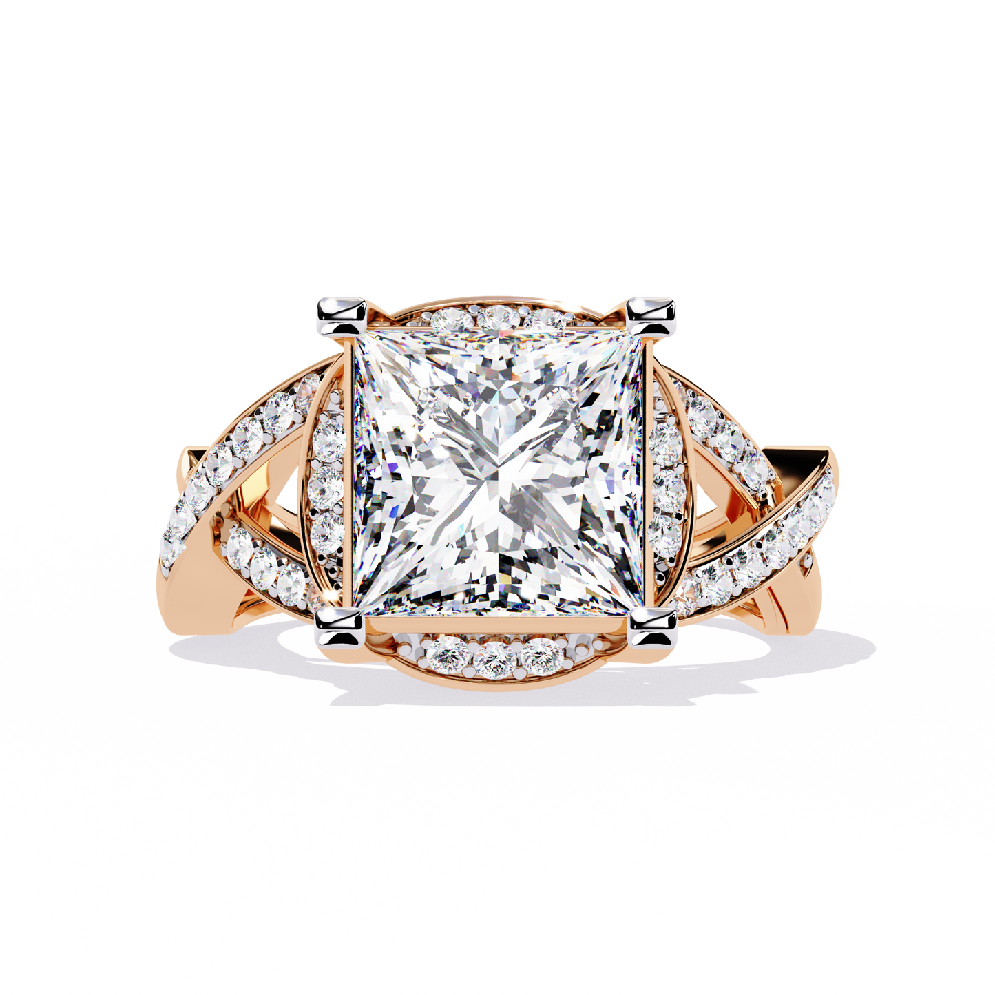 Regal Cross – Diamond Princess Cut Ring with Twisted Shank in 14K Gold