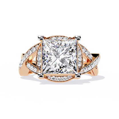 Regal Cross – Diamond Princess Cut Ring with Twisted Shank in 14K Gold
