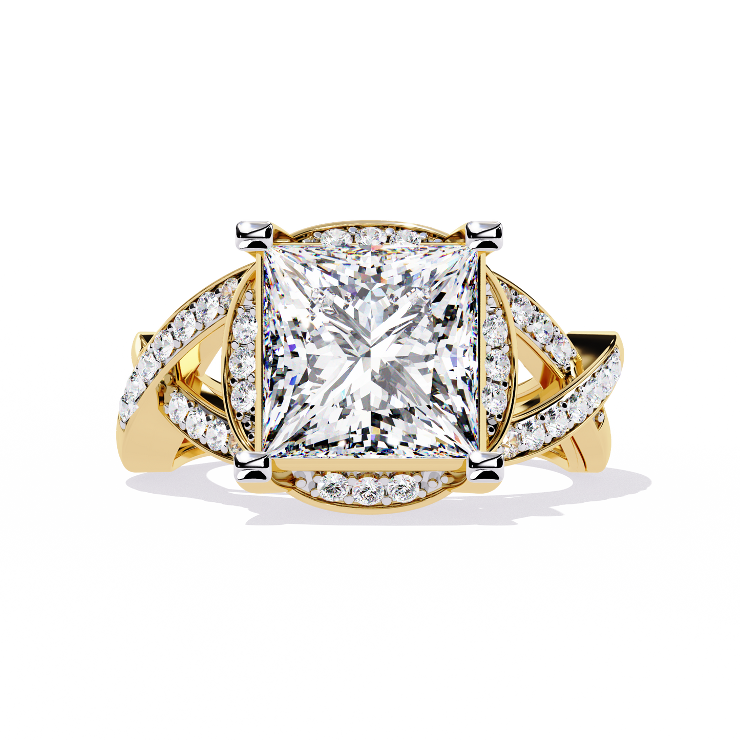 Regal Cross – Diamond Princess Cut Ring with Twisted Shank in 14K Gold