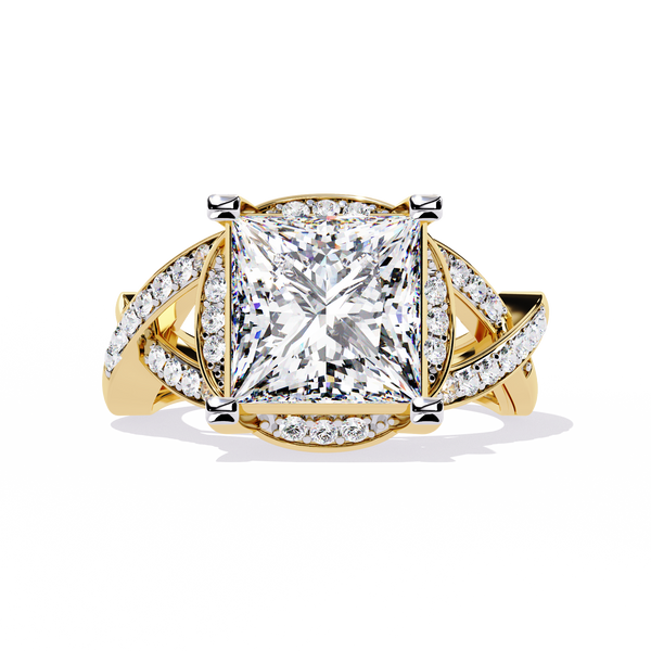 Regal Cross – Diamond Princess Cut Ring with Twisted Shank in 14K Gold